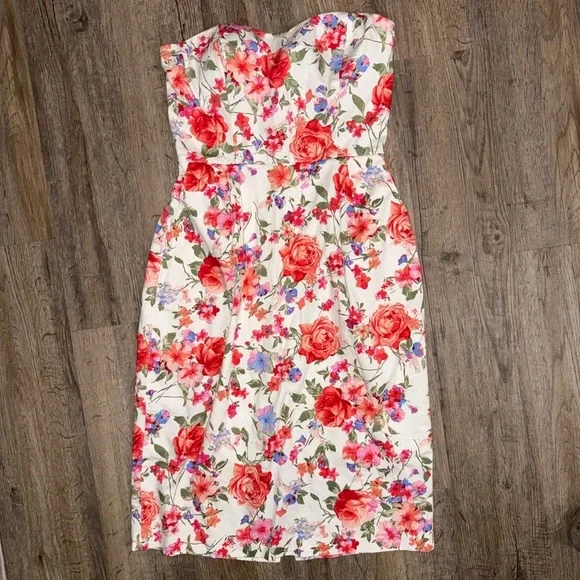 Alya • Strapless Floral Princess Neckline Midi Dress - Picture 2 of 16